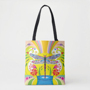 Radiant Dragonfly and Wildflowers Tote Bag