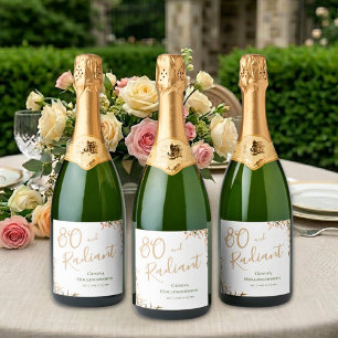 Radiant Eighty Champagne Sage Watercolor Birthday Sparkling Wine Label