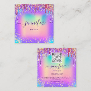 Radiant Elegance Golden Boutique Drip Holograph QR Square Business Card