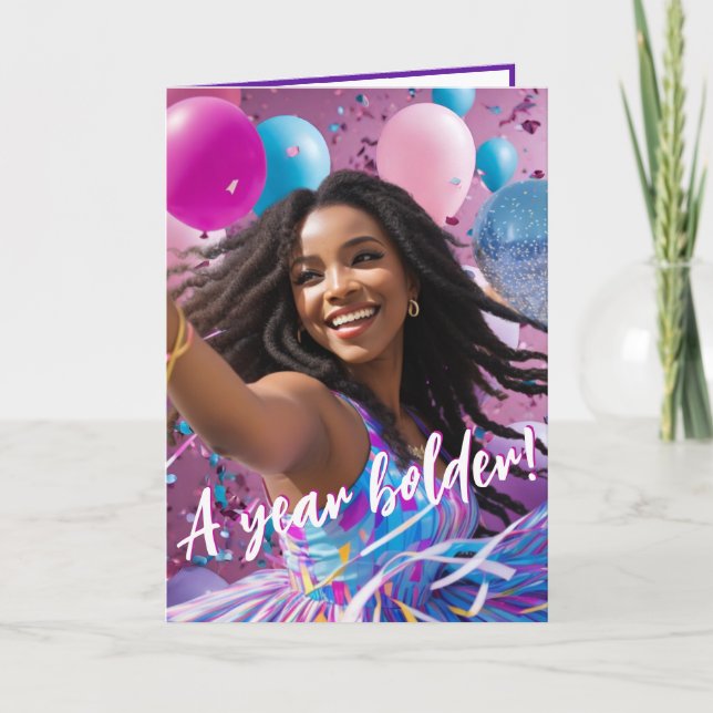Radiant Ethnic Woman Natural Hair Vibrant Birthday Card (Front)