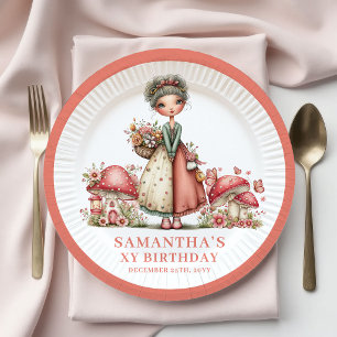 Radiant Fairy 5th Birthday Pink Mushroom Paper  Plate
