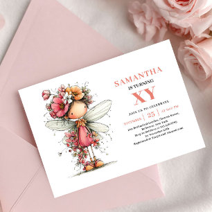 Radiant Fairy Girl 7th Birthday Pink Floral invite