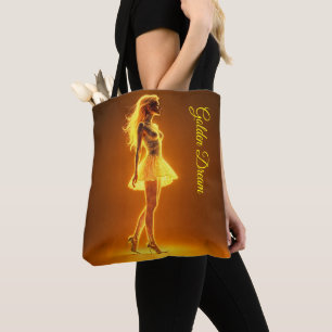 Radiant fantasy model luminous golden glow tote bag