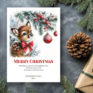 Radiant Fawn Watercolor Snowy Winter Christmas  Holiday Card