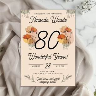 Radiant Floral 80th Birthday Jubilee Invitation