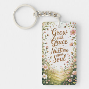 Radiant Floral Burst Grow With Grace Quote Keychain