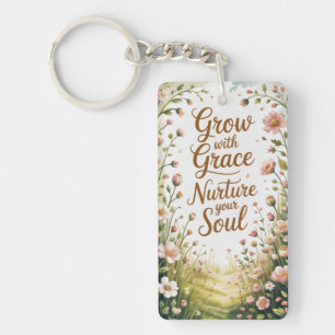 Radiant Floral Burst Grow With Grace Quote Keychain