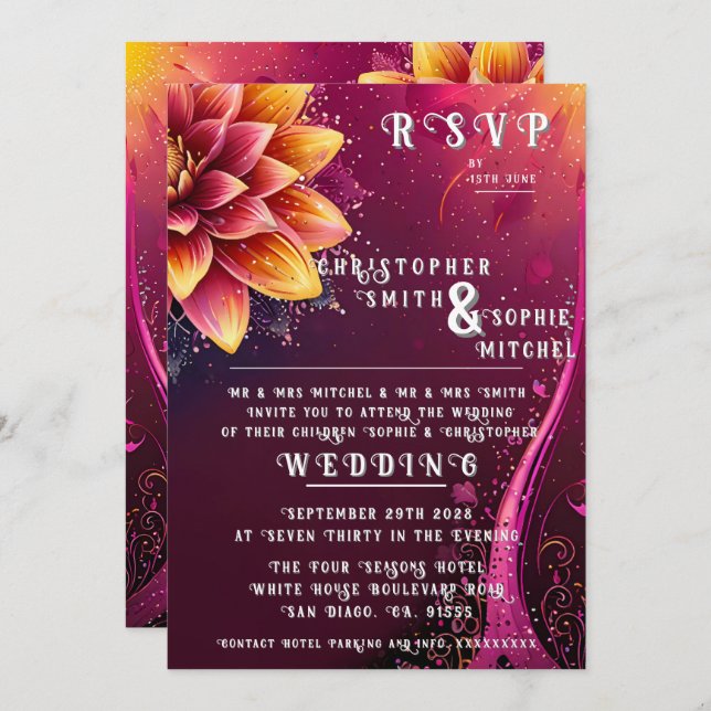 Radiant Floral Elegance - Wedding Party  Invitation (Front/Back)