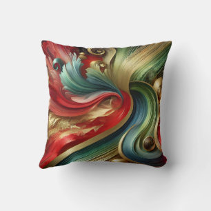 Radiant Flow – Abstract Gold and Colorful Canvas Throw Pillow