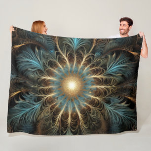 Radiant Fractal Flower Fleece Blanket
