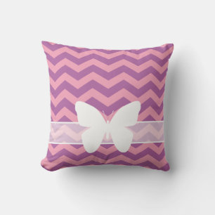 Radiant Frosted Orchid Chevrons with Butterfly Throw Pillow