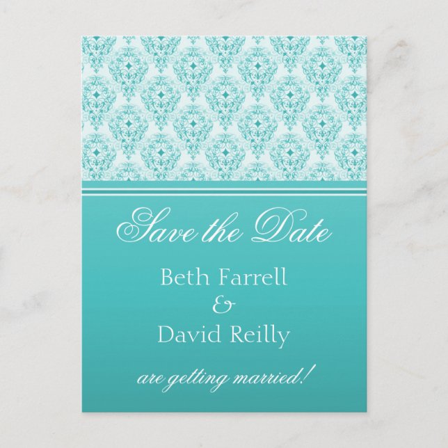 Radiant Glam Damask Save the Date Postcard (Front)