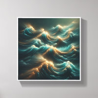 Radiant Glowing Waves - Modern Teal and Gold Ocean