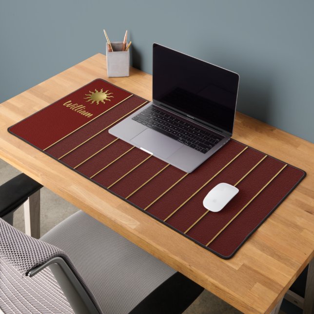 Radiant Golden Sun on Red Desk Mat (Office 2)