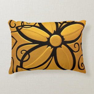 Radiant Golden Yellow Floral Design Accent Pillow