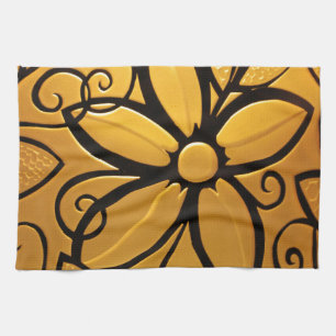 Radiant Golden Yellow Floral Design Kitchen Towel