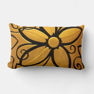 Radiant Golden Yellow Floral Design Lumbar Pillow