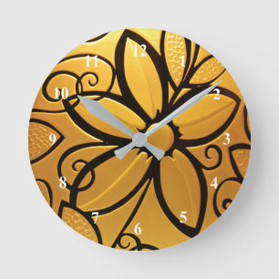 Radiant Golden Yellow Floral Design Round Clock