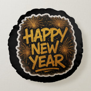 Radiant Graffiti-Style Happy New Year Explosion Round Pillow