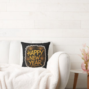 Radiant Graffiti-Style Happy New Year Explosion Throw Pillow
