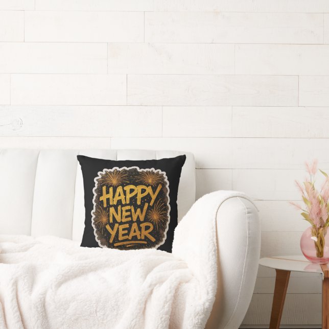 Radiant Graffiti-Style Happy New Year Explosion Throw Pillow (Couch)