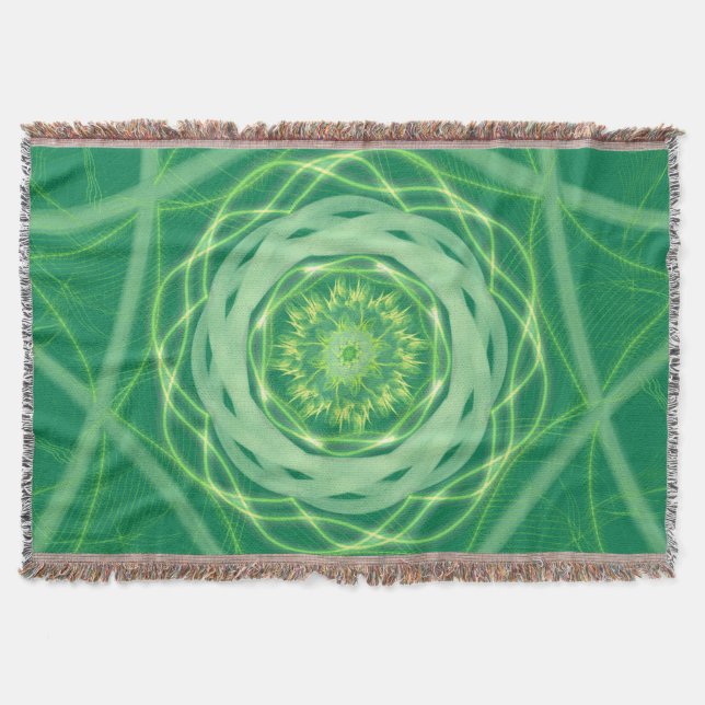 Radiant Green Spirograph Mandala Throw Blanket (Front)