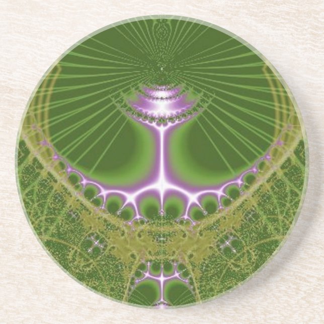Radiant Green With Gold and Pink Coaster (Front)