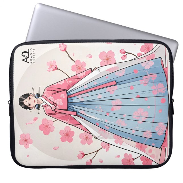 Radiant Hanbok Woman Embellished with Cherry Bloss Laptop Sleeve (Front)