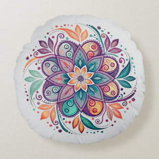 “Radiant Harmony Mandala" Round Pillow
