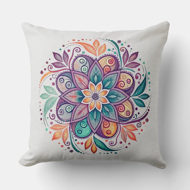 “Radiant Harmony Mandala" Throw Pillow (Front)