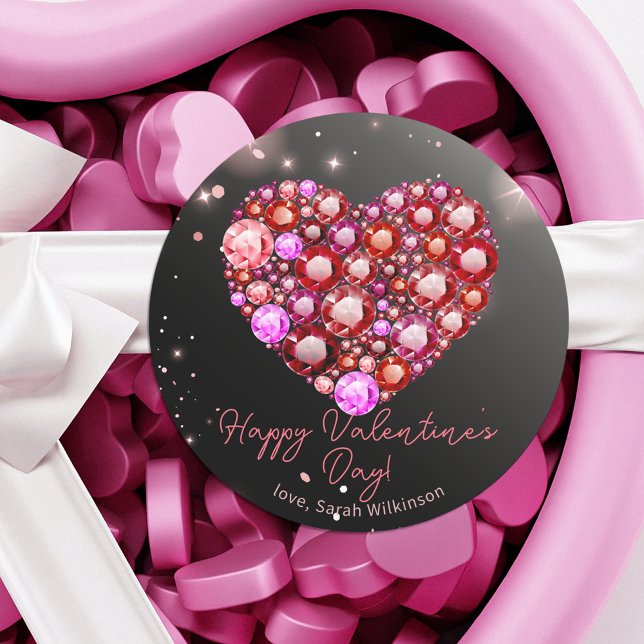 Radiant Heart of Sparkling Gems Valentine's Day Classic Round Sticker (Creator Uploaded)