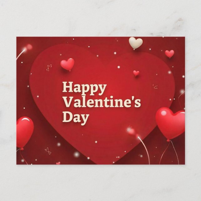 Radiant Hearts Valentine's  Postcard (A timeless red heart Valentine bursting with warmth and affection.)