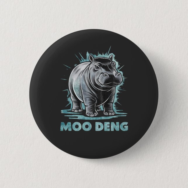 Radiant Hippo Moo Deng 2 Inch Round Button (Front)
