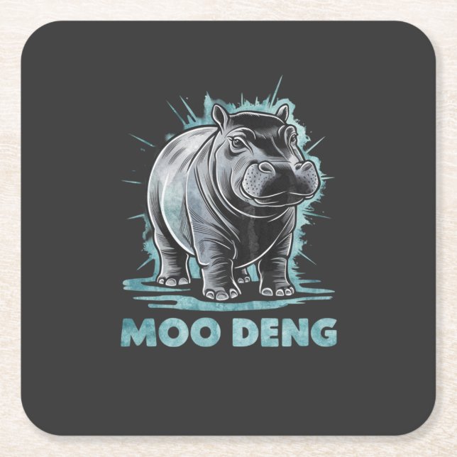 Radiant Hippo Moo Deng Square Paper Coaster (Front)