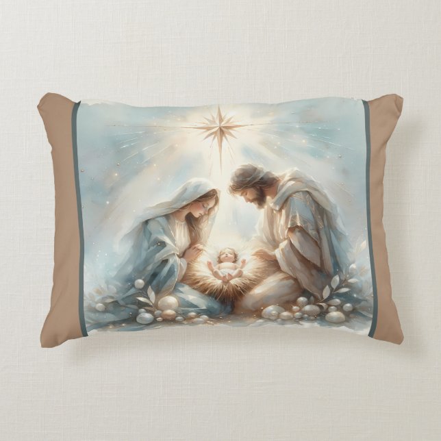 Radiant Holy Family Nativity Scene Accent Pillow (Front)