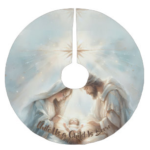 Radiant Holy Family Nativity Scene Brushed Polyester Tree Skirt