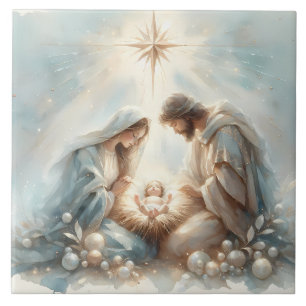 Radiant Holy Family Nativity Scene Tile