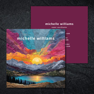 Radiant Horizon — Abstract Mountain Lake Sunrise Square Business Card