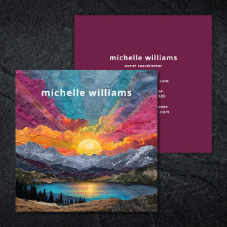 Radiant Horizon — Abstract Mountain Lake Sunrise Square Business Card