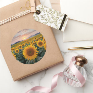 Radiant Horizon: Sunflowers at Dawn Classic Round Sticker