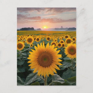 Radiant Horizon: Sunflowers at Dawn Postcard
