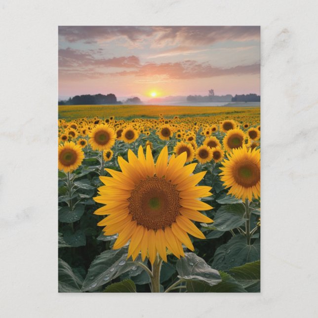 Radiant Horizon: Sunflowers at Dawn Postcard (Front)