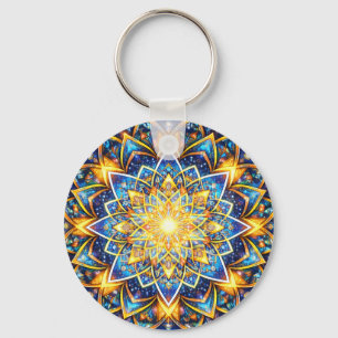 Radiant Kaleidoscope Mandala - Color Harmony gold Keychain