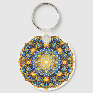 Radiant Kaleidoscope Mandala - Color Harmony gold Keychain