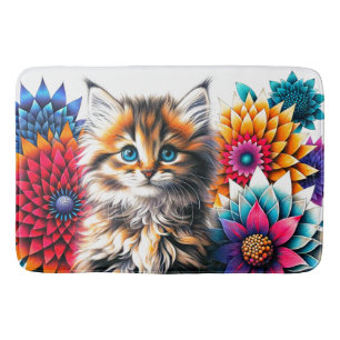 Radiant Kitten Floral Portrait Bath Mat