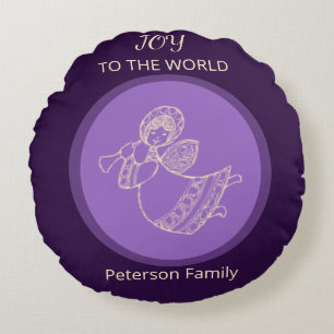 Radiant Lavender Angel of Joy Family Comfort Glow Round Pillow