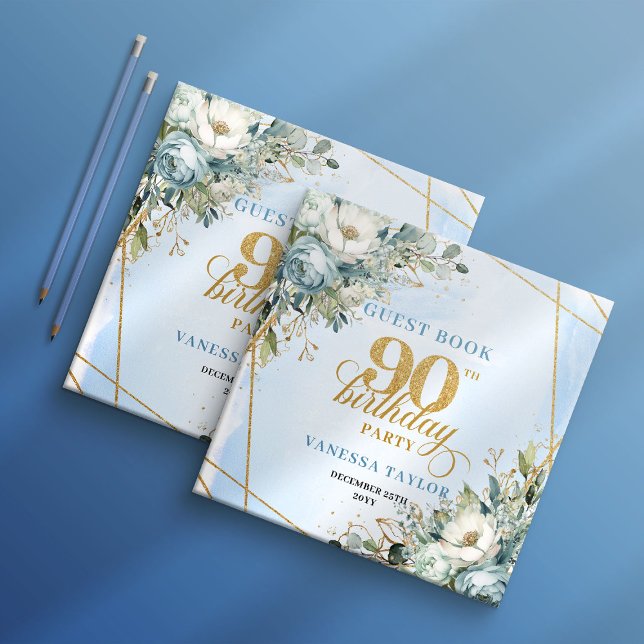 Radiant Light Blue Gold 90th Birthday Guest Ledger Book (Radiant Light Blue Gold 90th Birthday Guest Ledger)