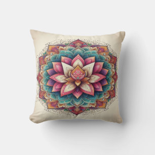 Radiant Lotus Mandala: Blooming Serenity Throw Pillow