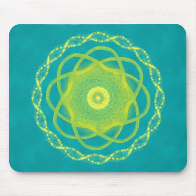 Radiant Mandala - Teal and Yellow Geometric Design Mouse Pad (Front)