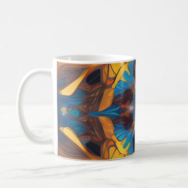 Radiant Mandala: Vibrant Symmetrical Fantasy Art Coffee Mug (Left)